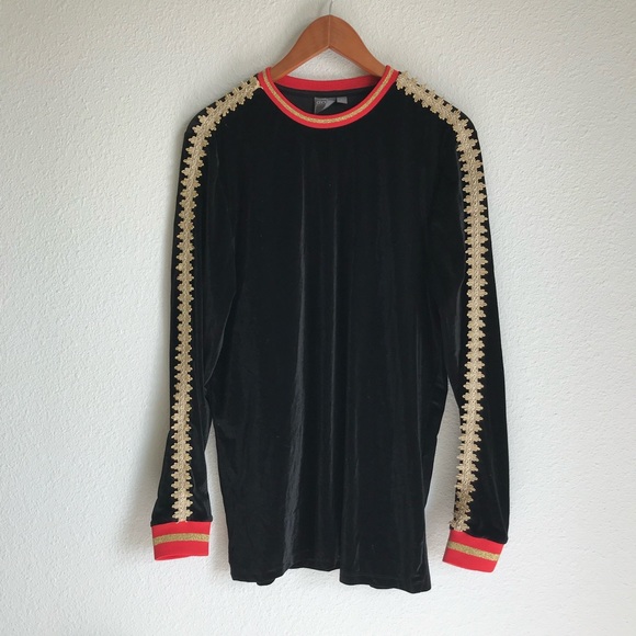 ASOS Dresses & Skirts - • ASOS • Black velvet gold trimmed dress. Size L